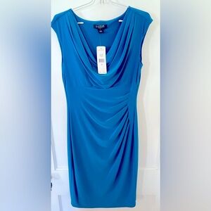 Lauren Ralph Lauren  blue lined dress Cap sleeve drop neck ruched size 10 NWT